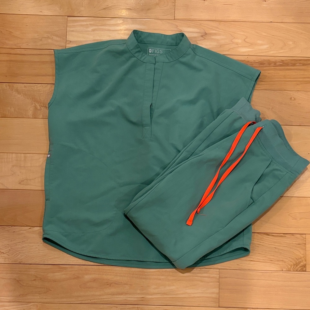 figs sage green scrub set